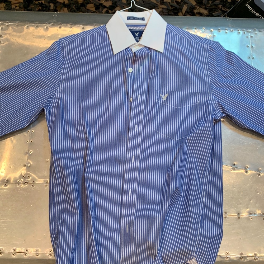 American Eagle Men's Button Down Blue Stripped